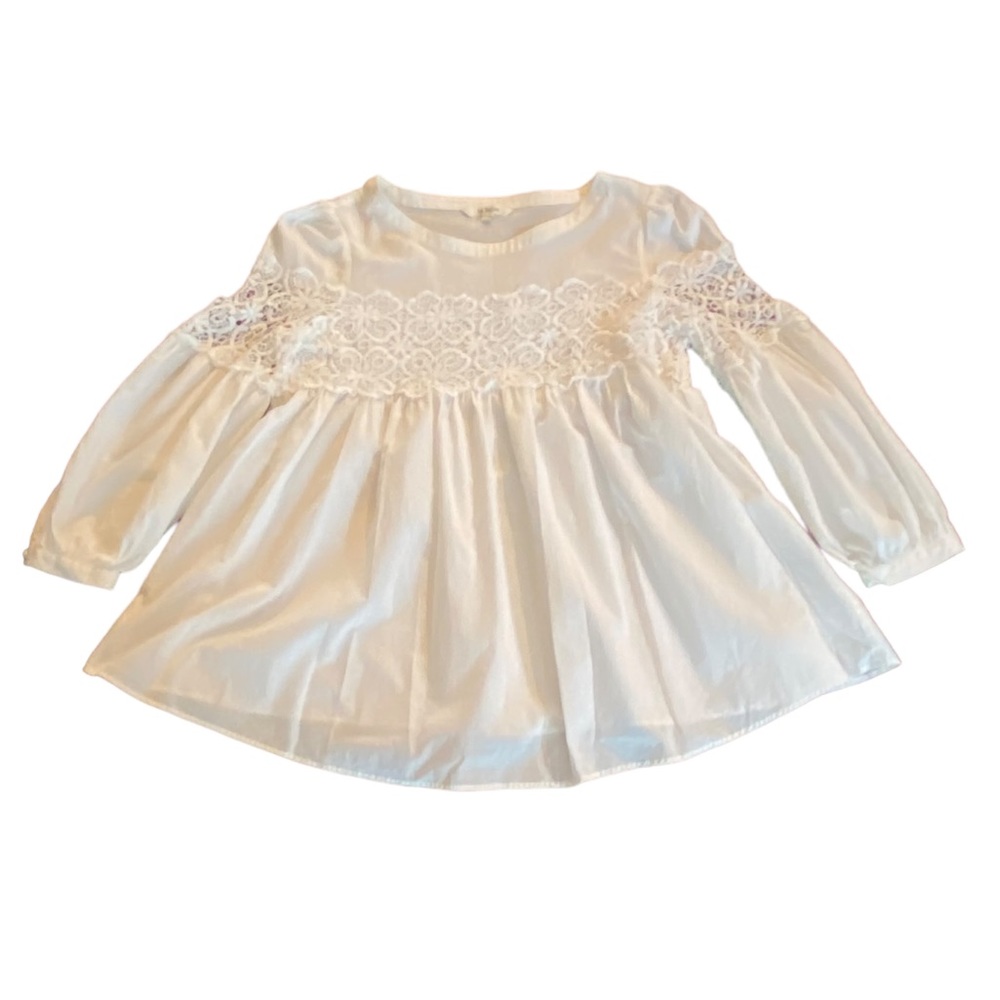 Le Babite white cottage core cotton and lace long sleeved blouse 36(6)